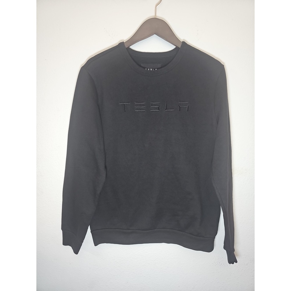 Tesla‎ Sweater Mens Medium Black Crewneck Electric Car  Made In Peru